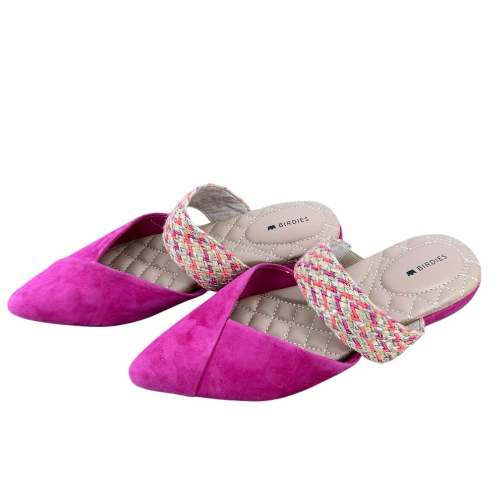 Birdies Hot Pink Suede Flats with Multicolor Braided Strap